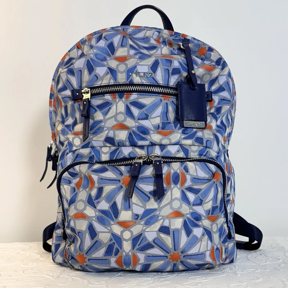 TUMI Voyageur Halle Blue & Cayenne Tile Backpack Women's Bags & Handbags Auth.